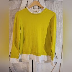 Boden chartreuse sweater with lace trim accents size 10